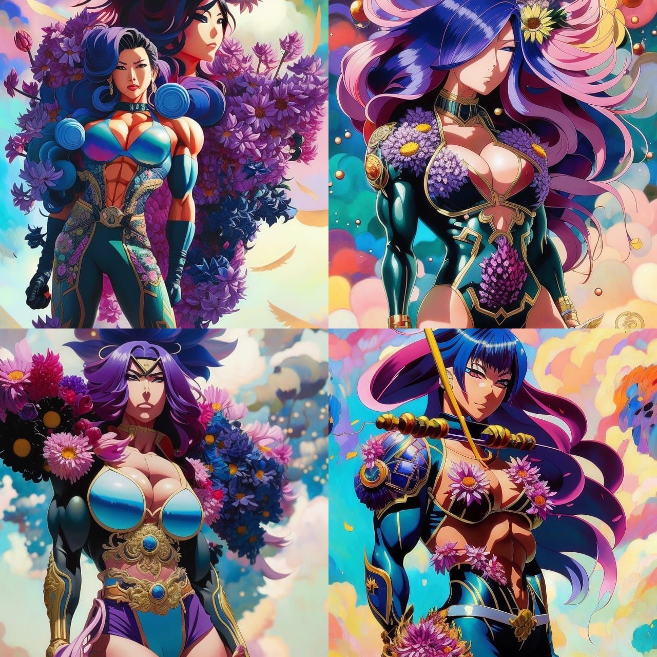 Anime Muscle Woman: Vivid Surrealist Digital Art