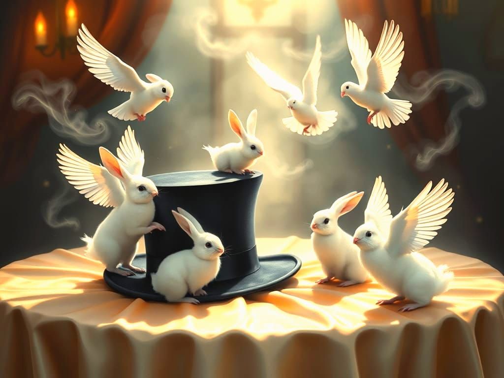 Magical Top Hat Reveals Bunnies and Doves