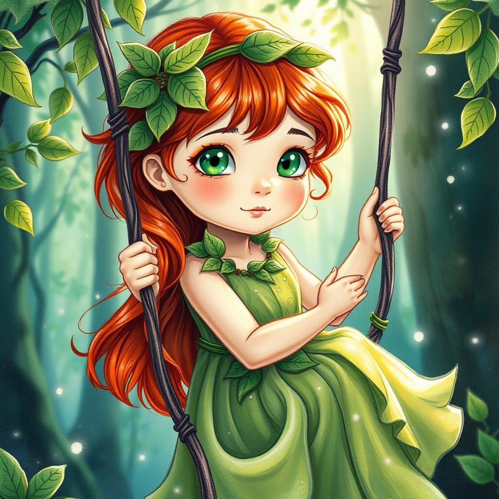 Whimsical Woodland Girl in Leafy Gown