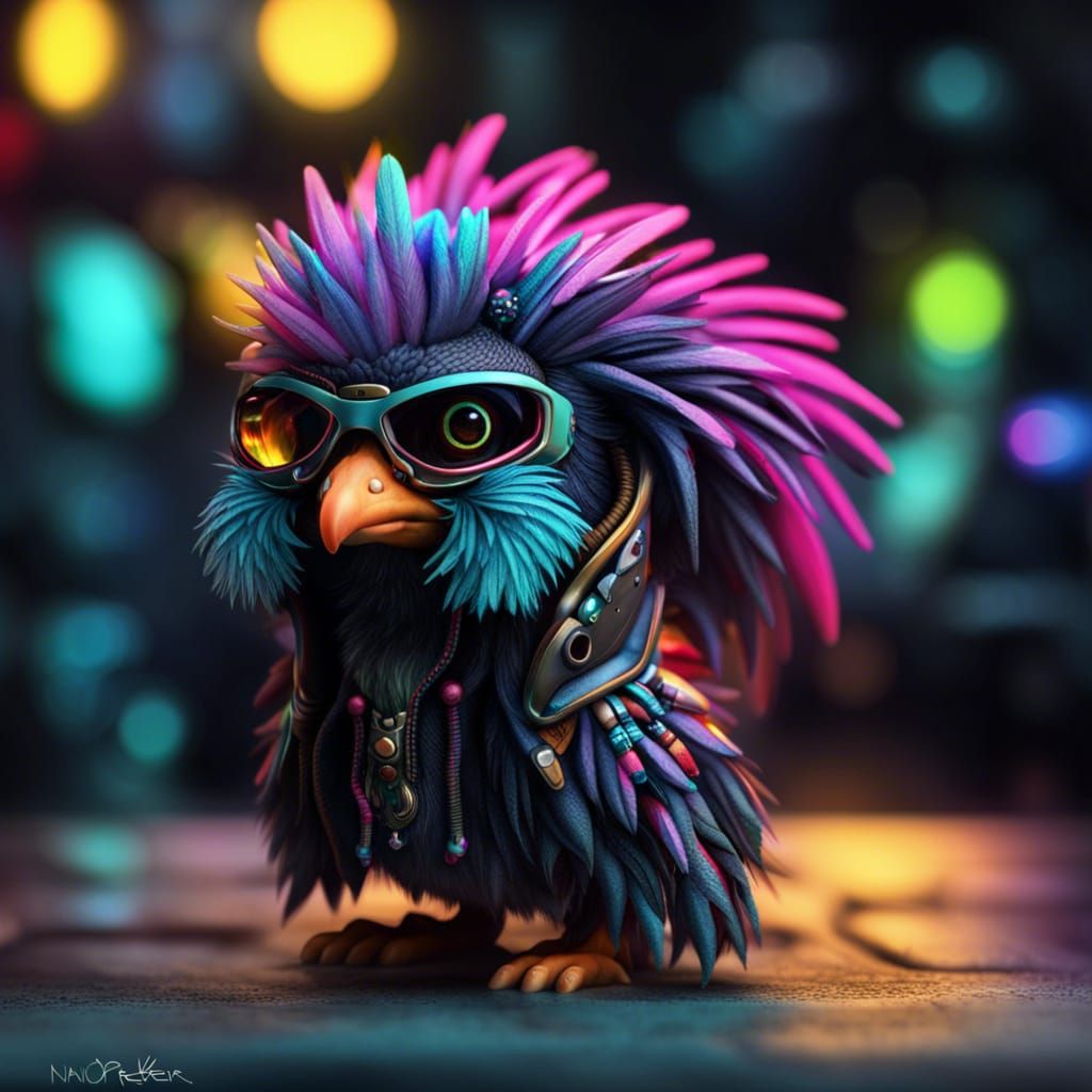 Cyberpunk Rooster Hacker in Bioluminescent Detail