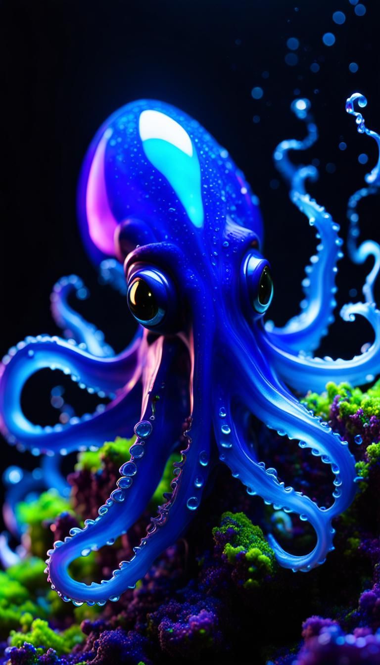 Opal Chibi Squid with Ultraviolet Fur in Sci-Fi Style