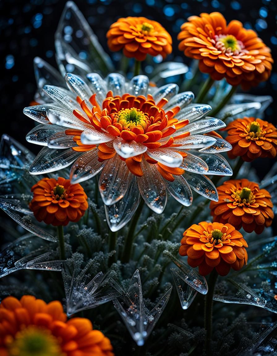 Frozen Crystal Zinnia Flower with Miniature Blooms