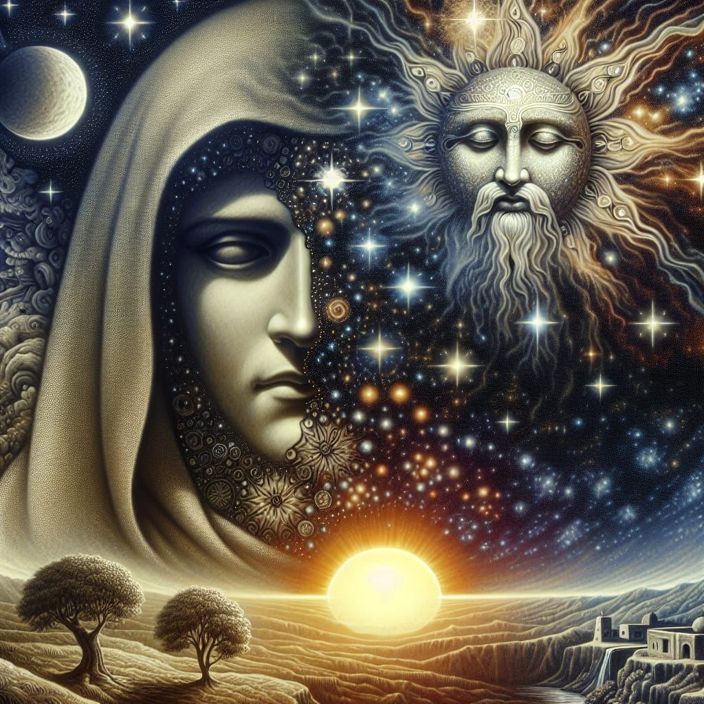 Mystical Figure Separates Night Sky From Day