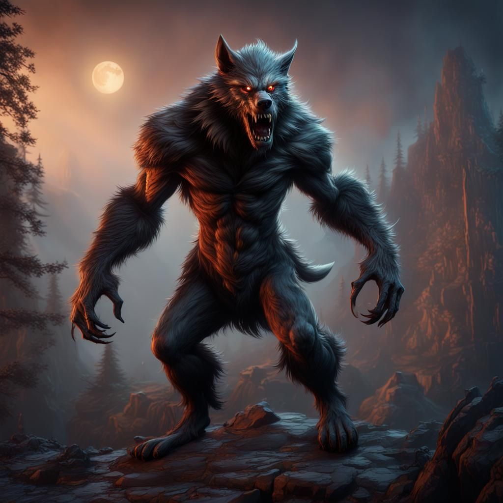 Detailed Werewolf Matte Painting in Deep Color