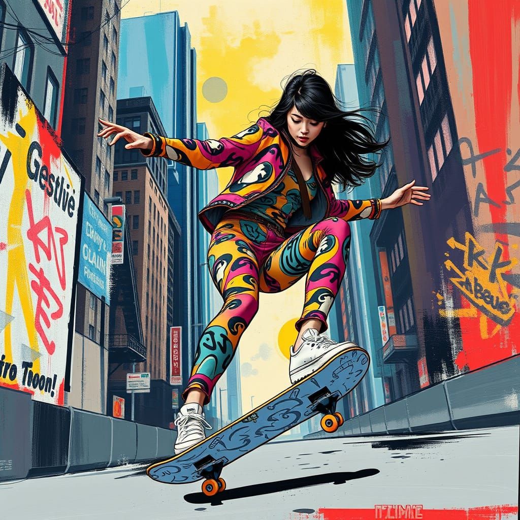 Vibrant Urban Skate Culture in Manga-Inspired Style