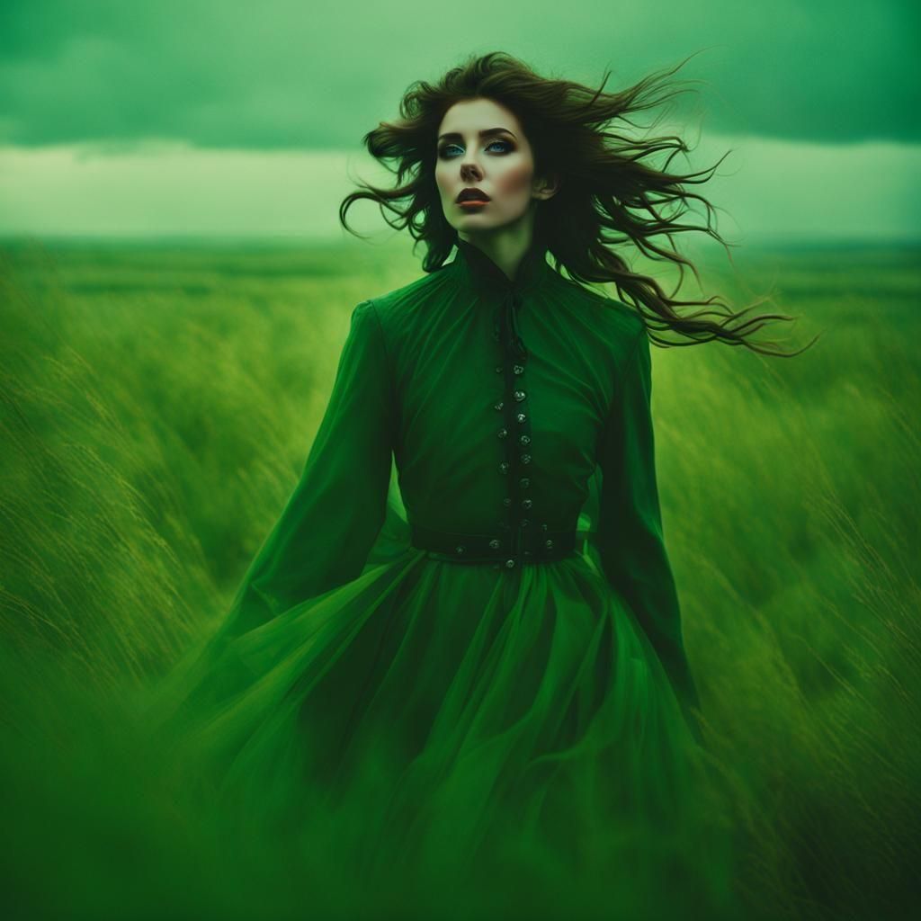 Figures on Windy Moors in Cyberpunk Style