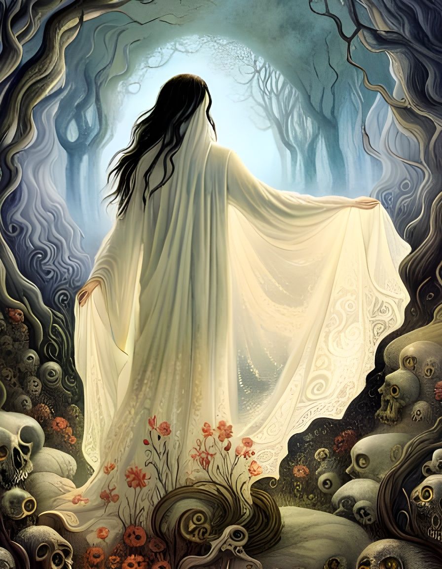 Terrifying Ghost Girl in Watercolor Style