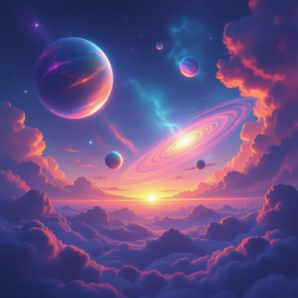 Vibrant Cosmic Dreamscape in Airbrush Style