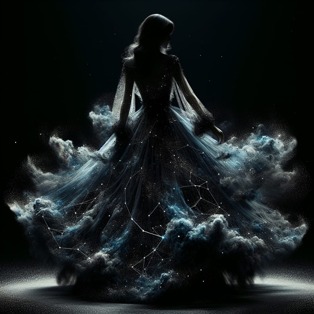 Ethereal Silhouette in Cosmic Gown