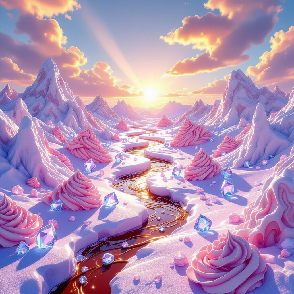 Fantastical Ice Cream Landscape with Crystal Formations