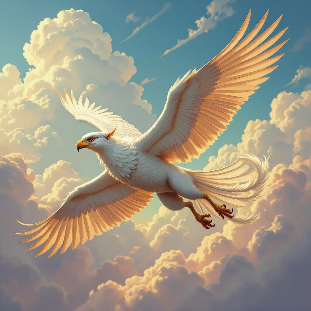 Griffin Soaring Through Whimsical Sky