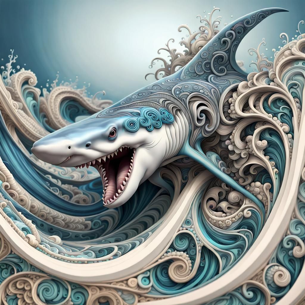 Detailed Ocean Wave Hammerhead Shark Fractal