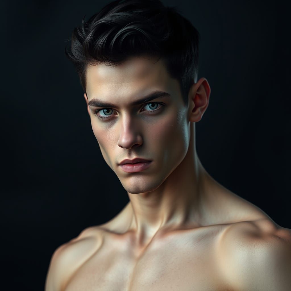 Regal Young Man with Piercing Grey Eyes