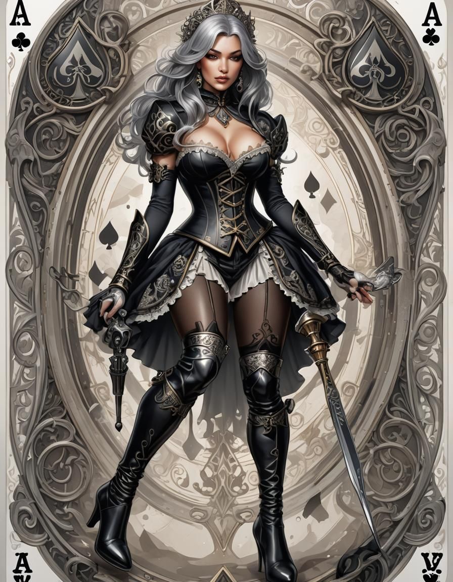 Ace of Spades Pinup Girl in Art Nouveau Style