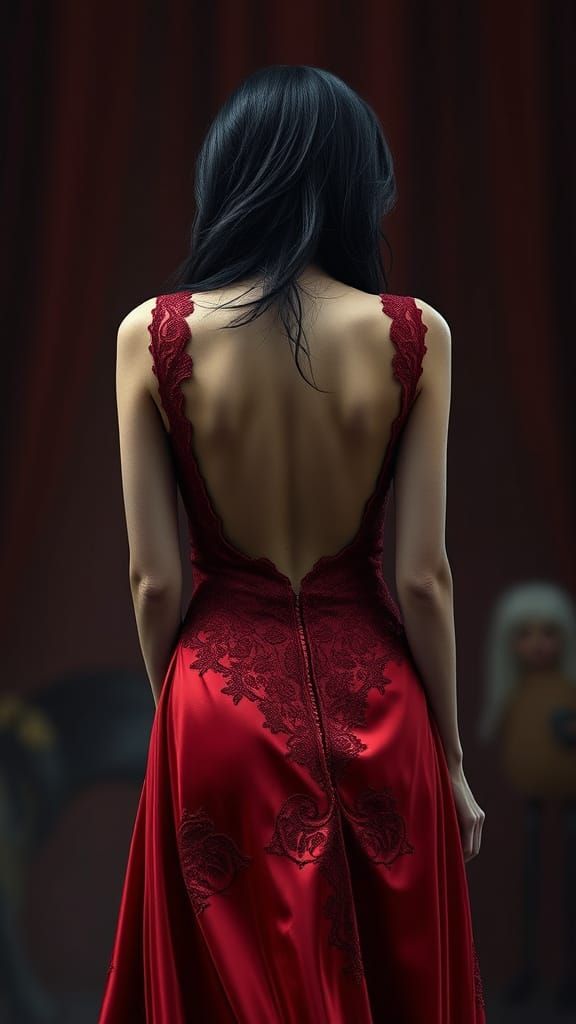 Elegant Woman in Red Dress, Hyperrealistic Portrait