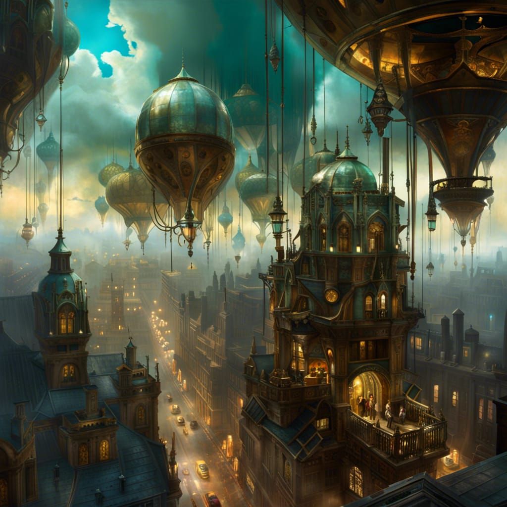 Steampunk City in the Sky: Detailed 3D Render