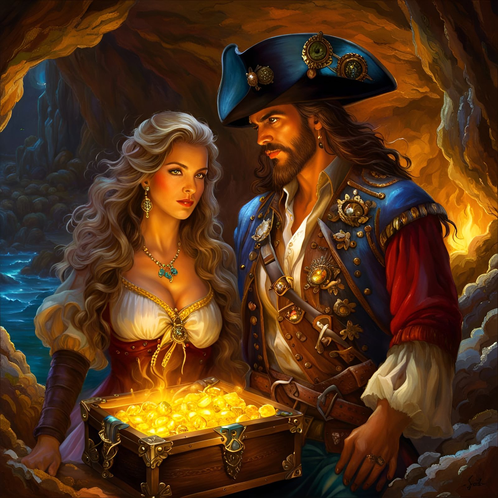 Hidden Cave as Hideout for Pirate Couple and their Shiny Treasures