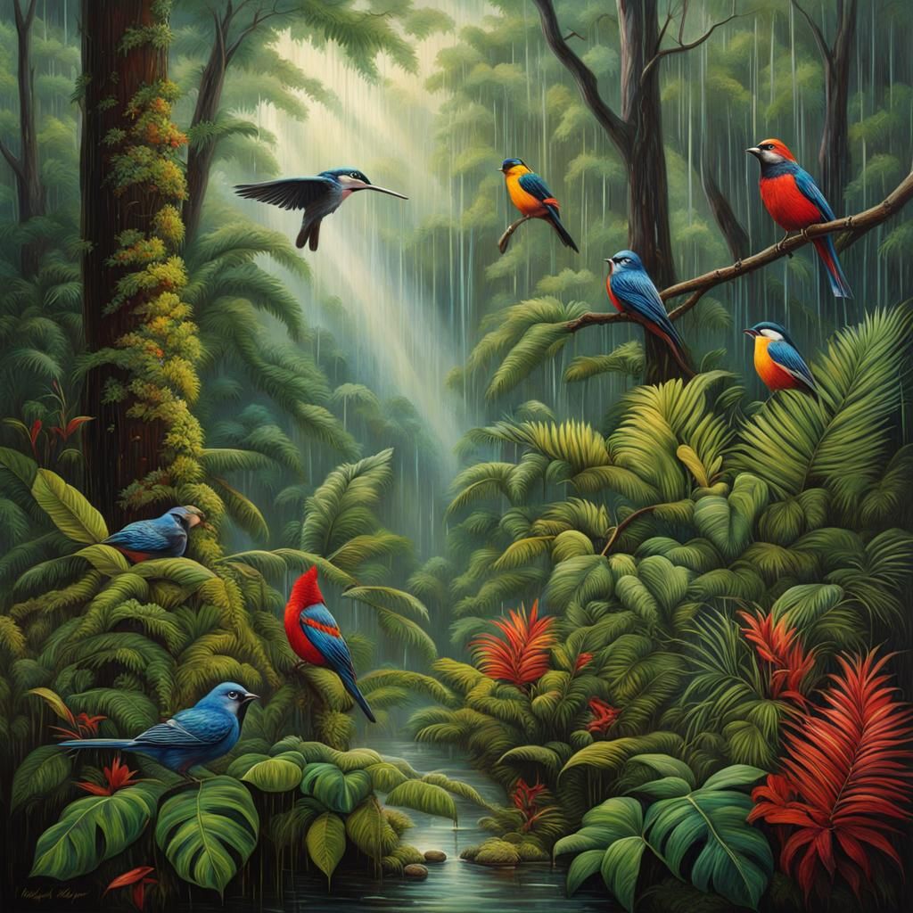 Lush Forest in Tropical Rainstorm, Hyperrealistic