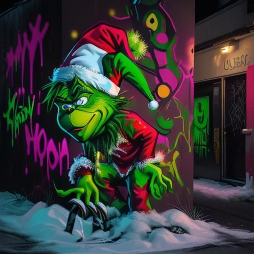 Spooky Grinch Graffiti Art with Christmas Lights