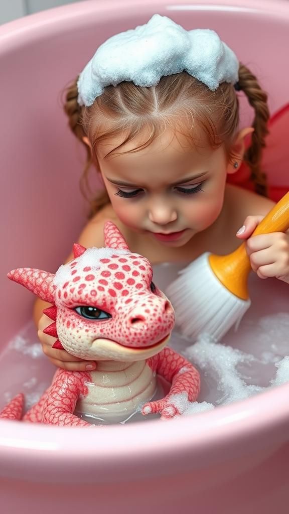 Macro photo little faire ans her baby dragon