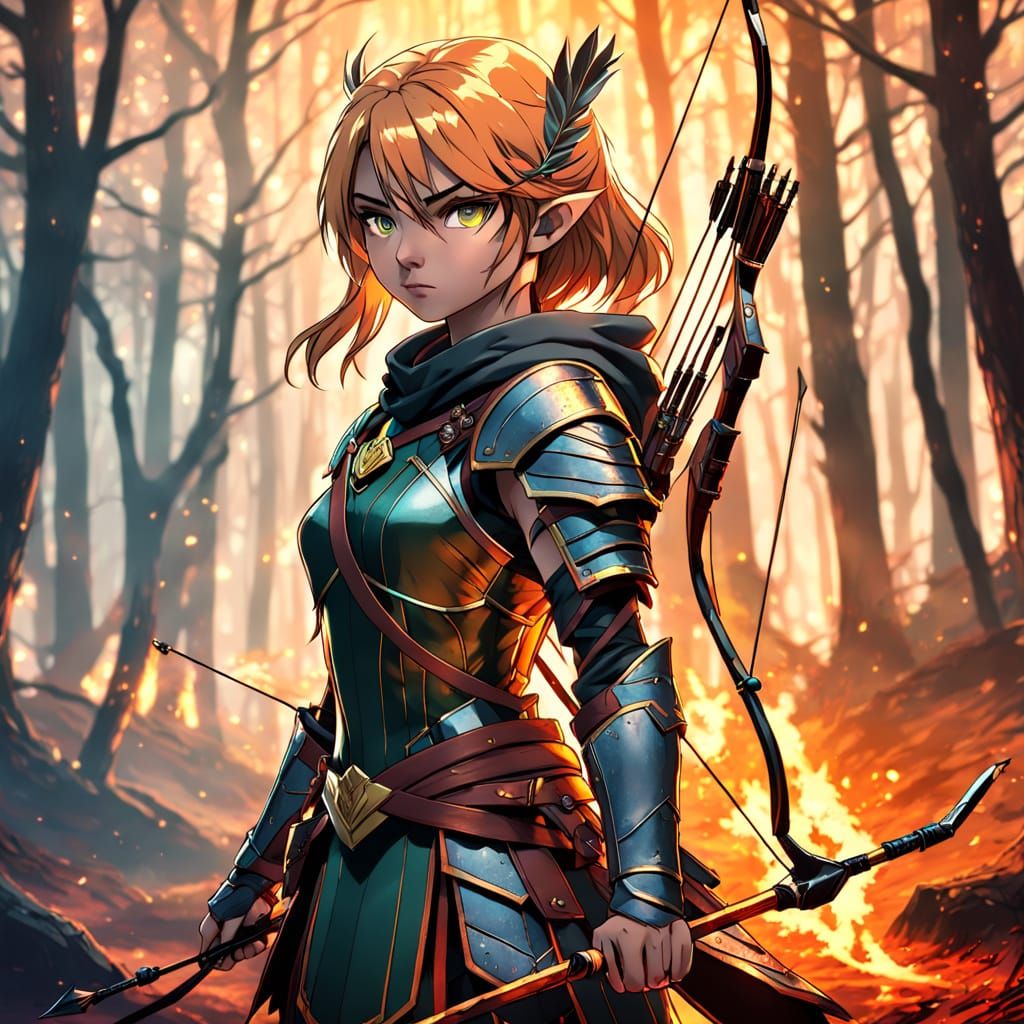 Anime Warrior in Mystic Forest: Vibrant Manga Style