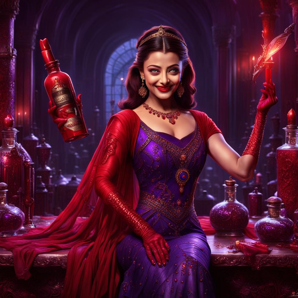 Aishwarya Rai in Red with Poison, Digital Art