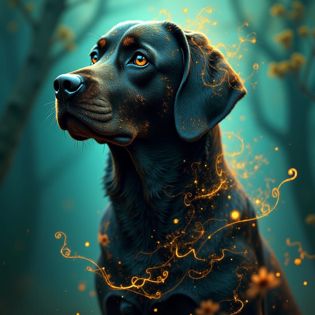 Mystical Black and Gold Labrador Retriever Matte Painting