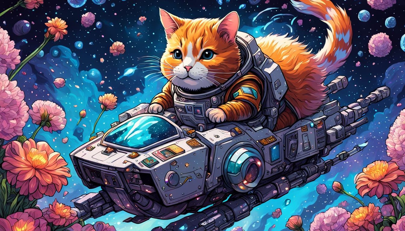 Cosmic Feline Odyssey: A Majestic Cat Astronaut and Armored ...