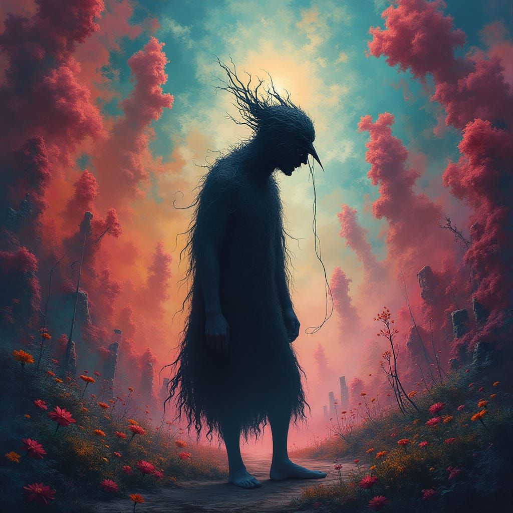 Mysterious Figure in Surreal Dreamscape