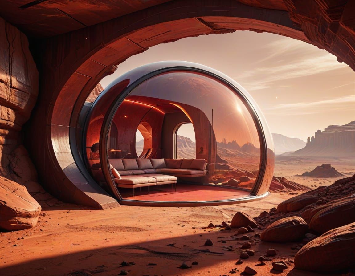 Futuristic Martian Abode in Vibrant Red Tones