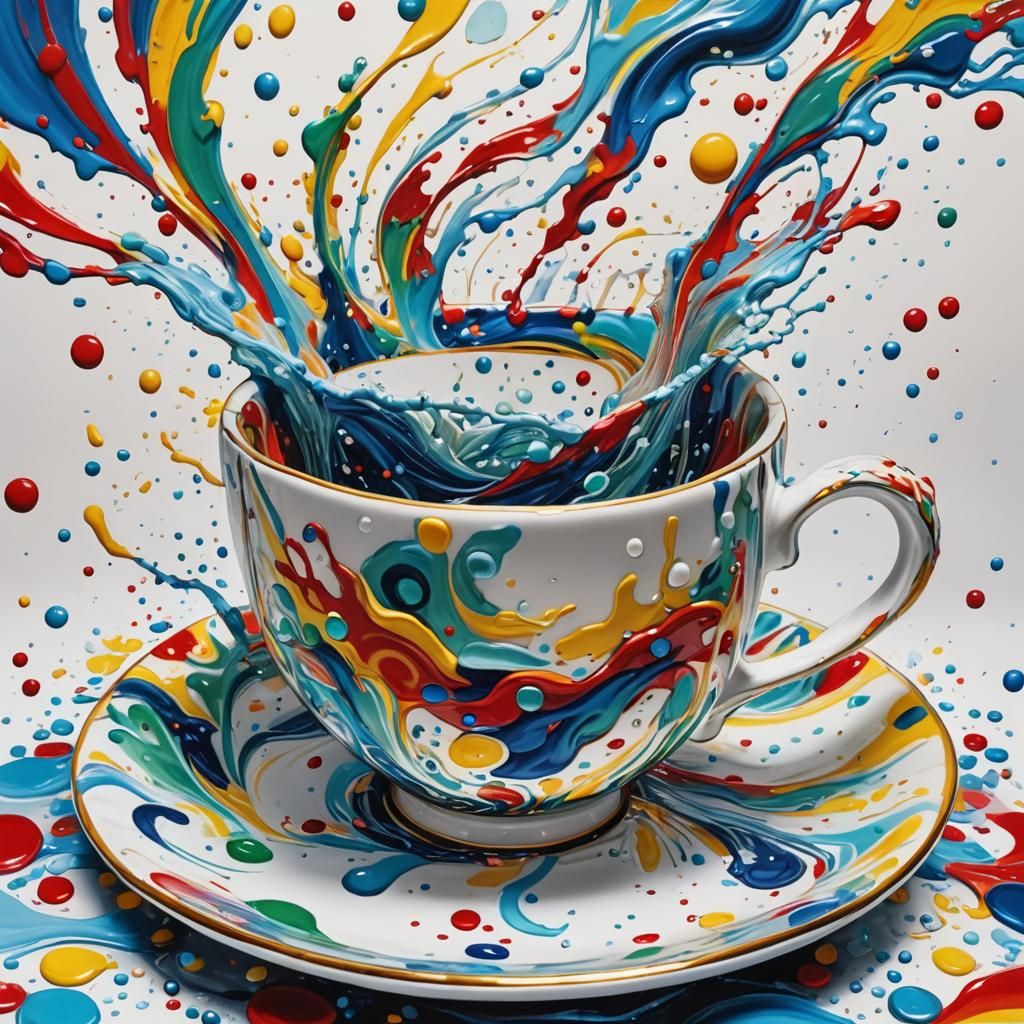 Pop Art Teacup Storm with Ben-Day Dots