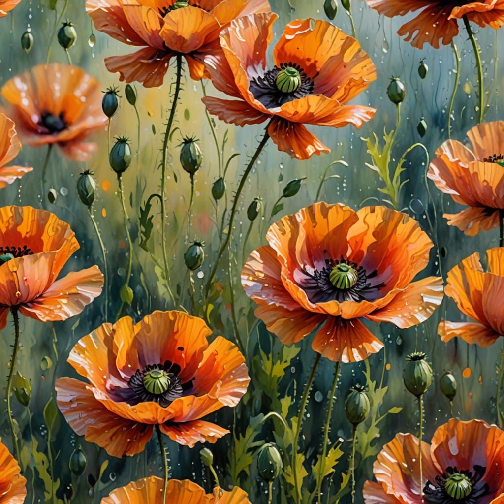 Impressionist Poppy Blooms in Soft, Vibrant Light