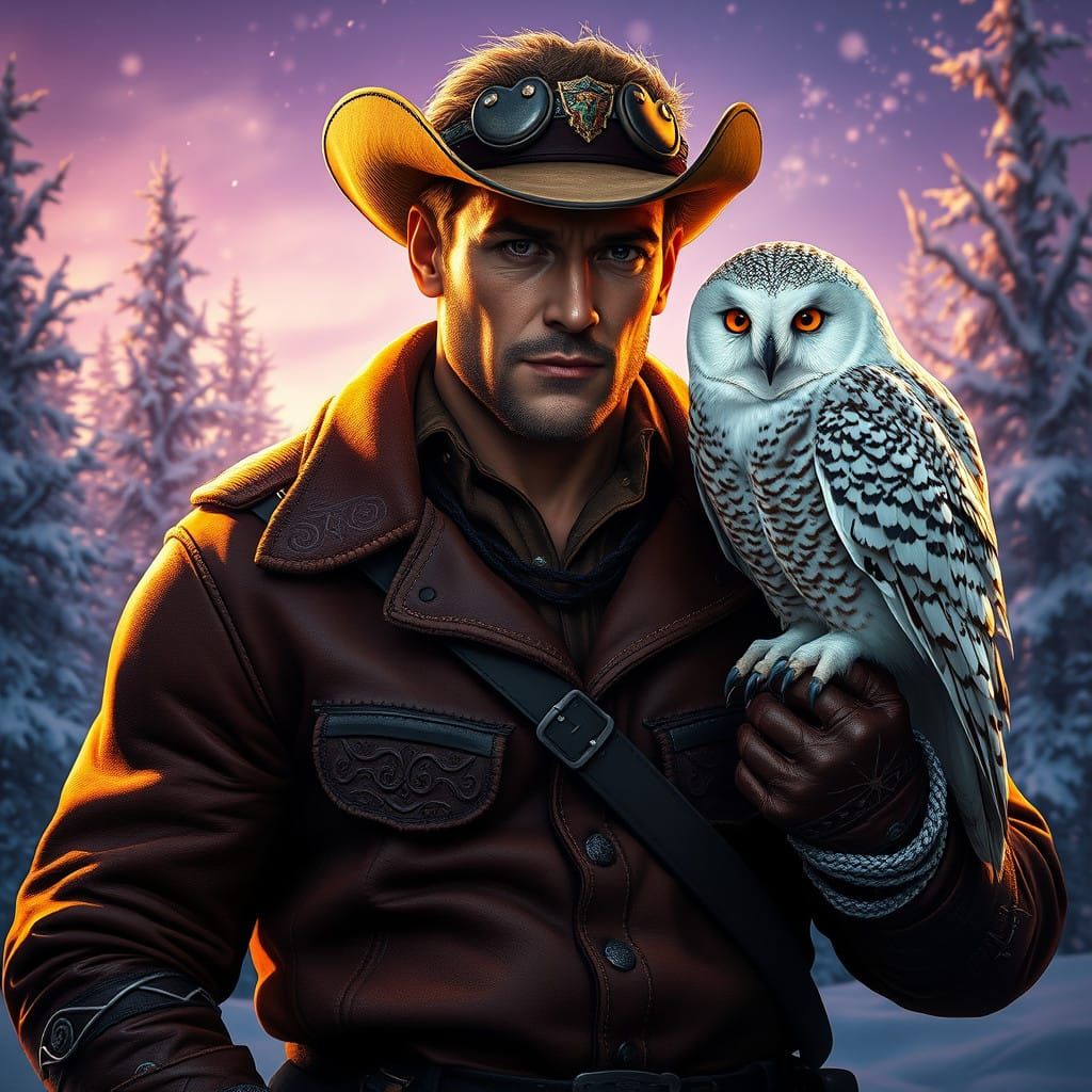 Cyberpunk Cowboy in Majestic Winter Wonderland