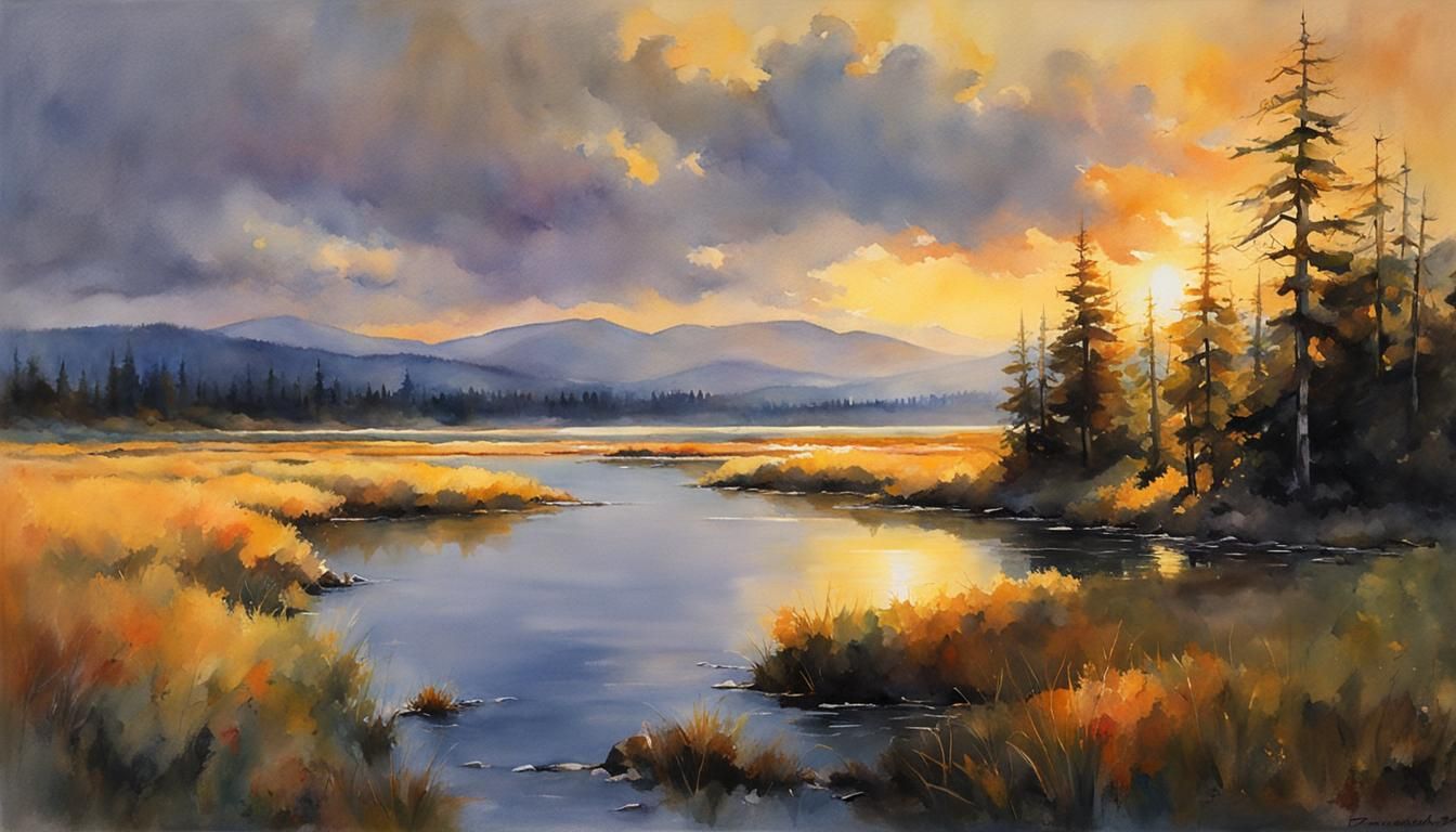 Radiant Landscape in Light Pastel Watercolors