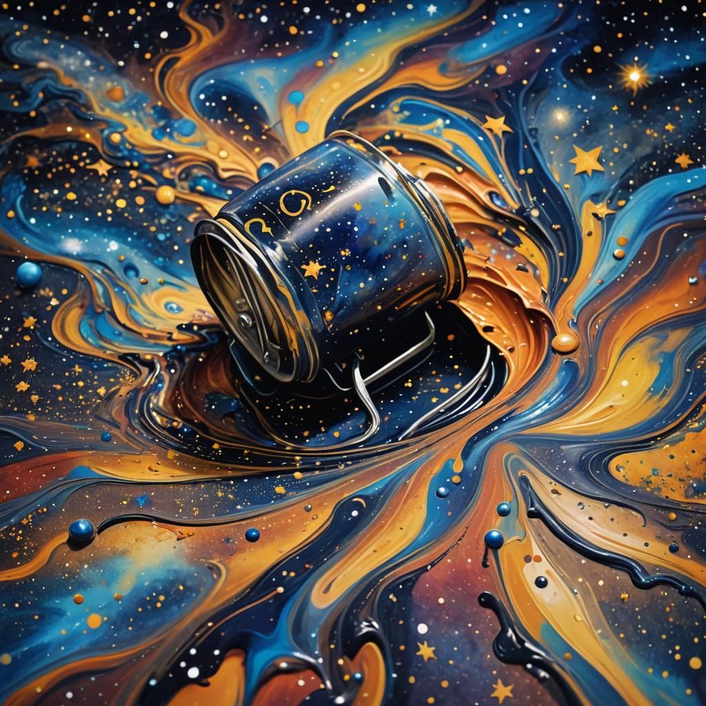 Paint Can Spills Starry Night in Surrealist Style