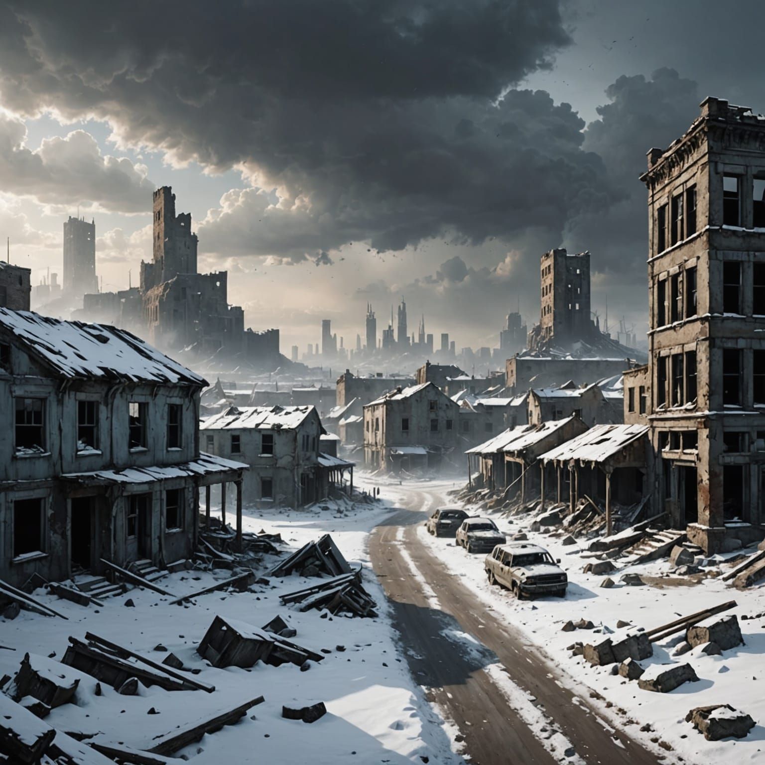 Post-apocalyptic winter landscape.