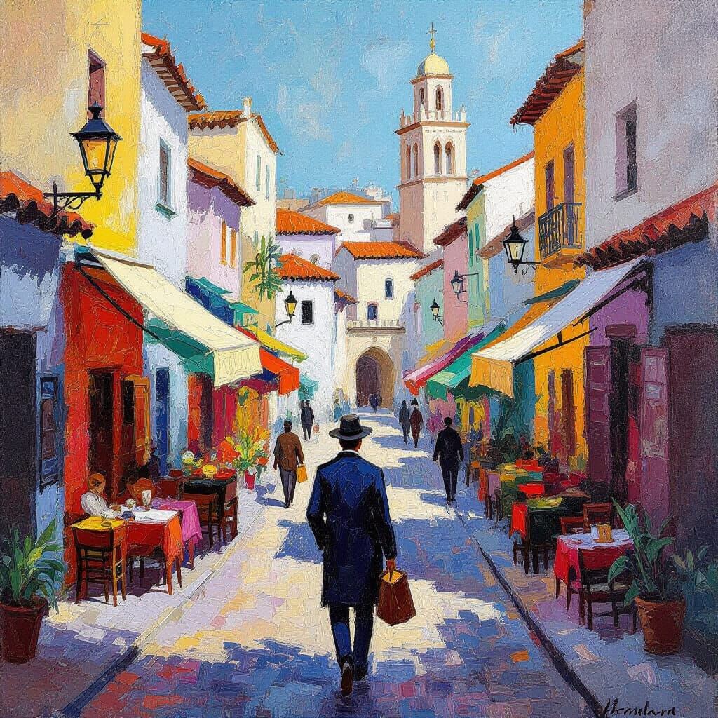 Casablanca Street Scene in Cubist Fauvist Style