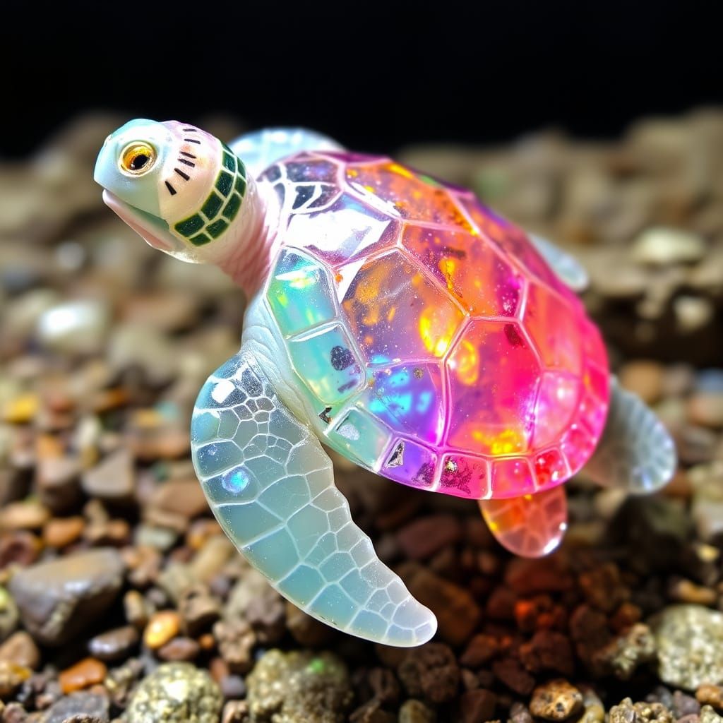 Vibrant Crystal Sea Turtle Radiates Rainbow Colors