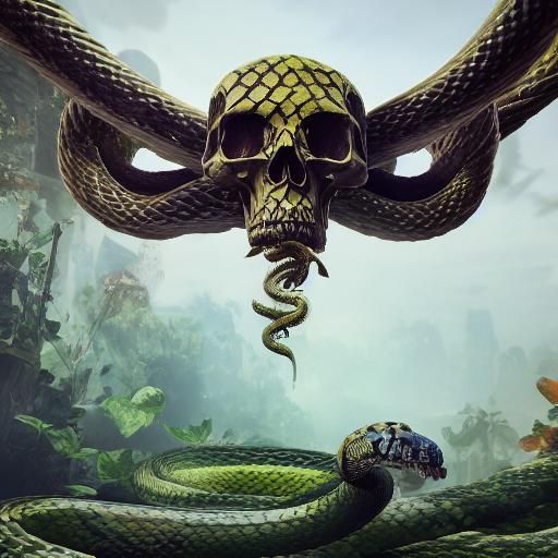 Floral Skull with Snake: 3D Cinematic Masterpiece