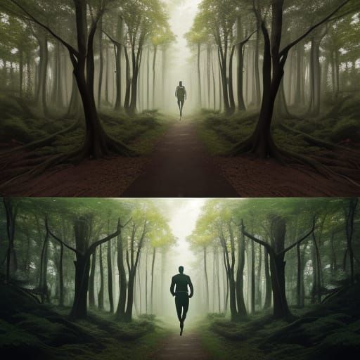 Dense Forest Chased by a Giant Rabbit in Vibrant, Dreamlike ...