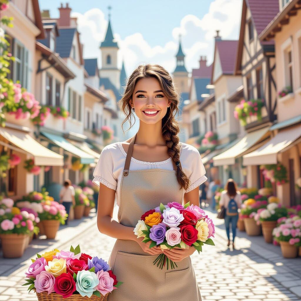 Paper Flower Girl in Whimsical Origami City