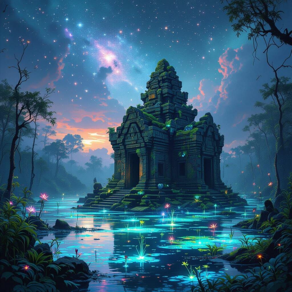 Bioluminescent Exoplanet Temple Concept Art