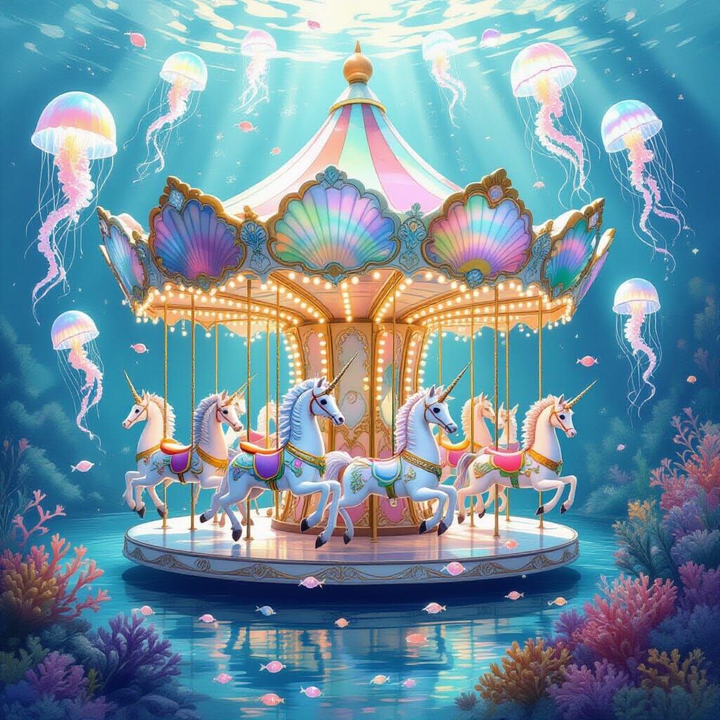 Whimsical Underwater Carousel of Seashells and Sea Creatures