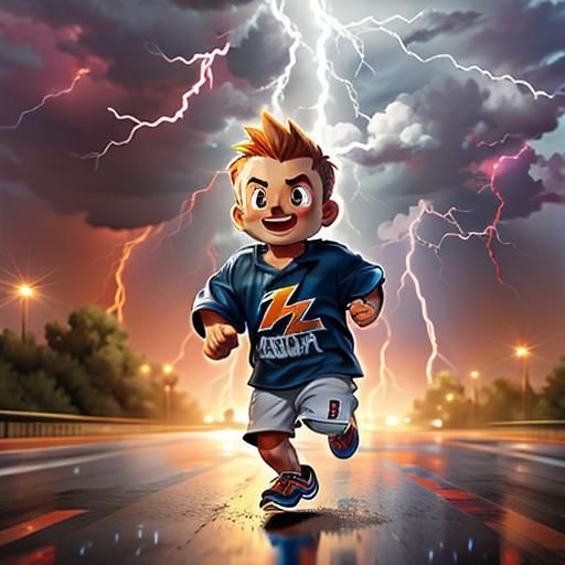 Baby Running in Thunderstorm with Lightning