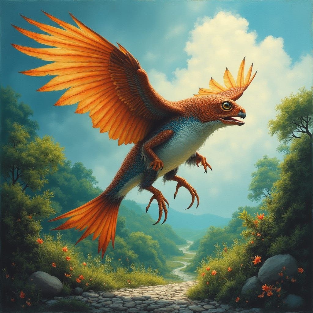 Surreal Bird-Fish Creature with Eagle Wings in Mystical Goua...