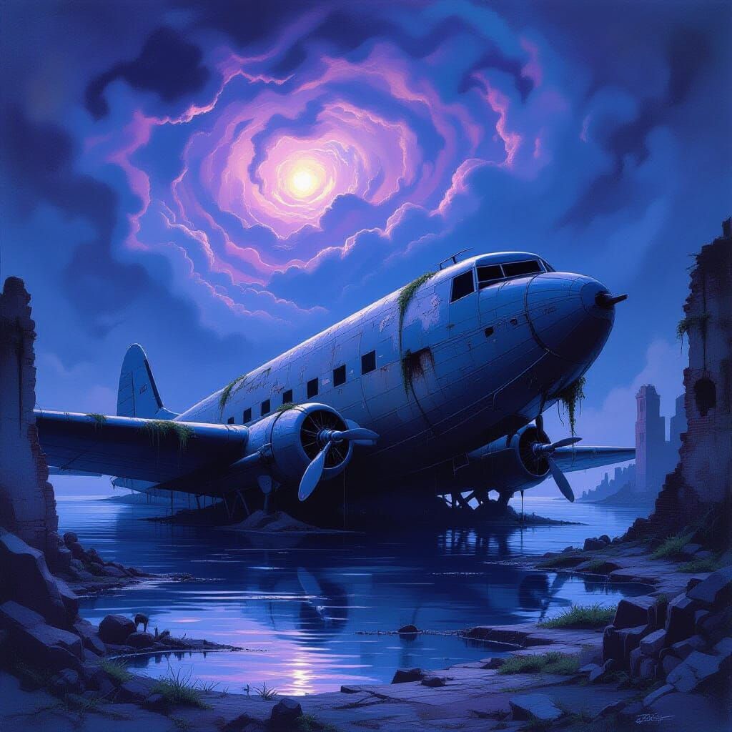 Colossal Ancient Seaplane in Ruined Port City