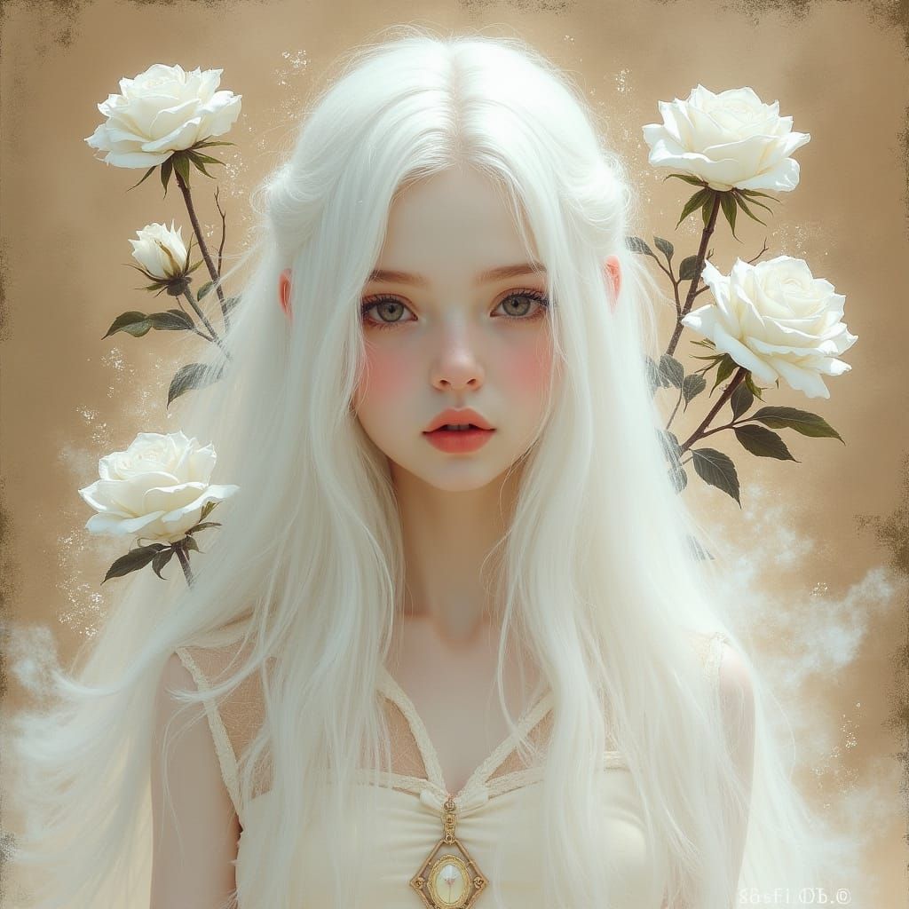 Ethereal Woman with White Roses in Lyrical Abstraction