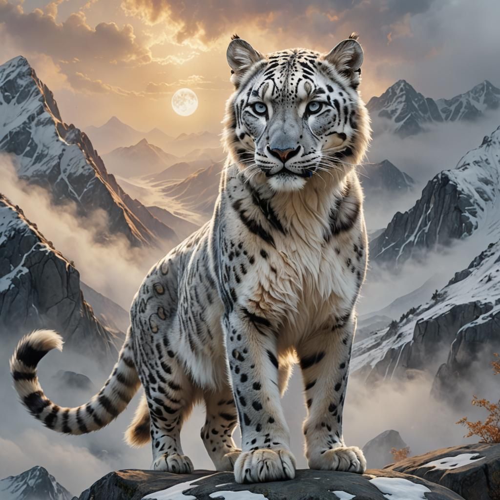 Majestic Feline Hybrid on Misty Mountain Peak