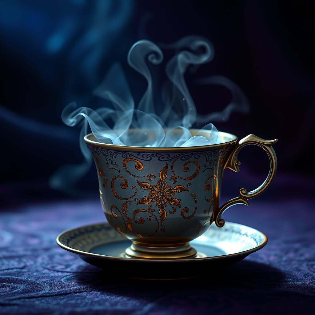 Dreamlike Teacup in Rich, Velvety Fantasy Realm
