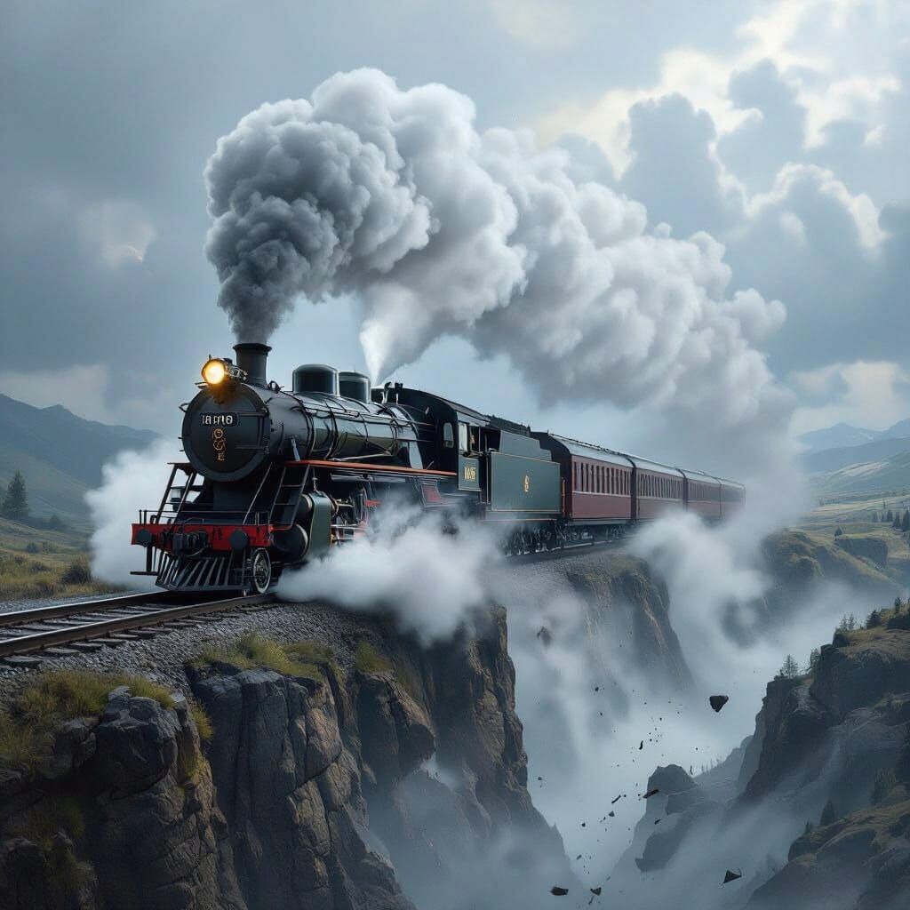 Vintage Steam Train Plunges Off Cliff in Dramatic Style
